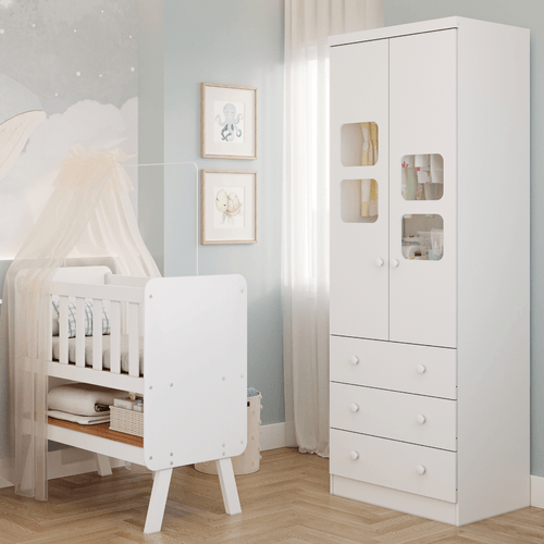 Quarto de Bebê Completo Mini Berço Guarda Roupa Uli Portas 3 Gavetas 100% MDF