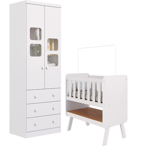 Quarto de Bebê Completo Mini Berço Guarda Roupa Uli Portas 3 Gavetas 100% MDF
