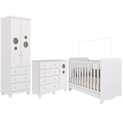 Quarto Bebê Completo Berço Americano Ben 3 em 1 Guarda Roupas 2 Portas Cômoda Bolinha 100% MDF