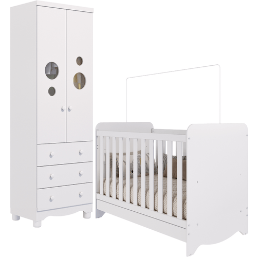 Quarto Bebê Completo Berço Americano Ben 3 em 1 Guarda Roupas 2 Portas 3 Gavetas Bolinha 100% MDF